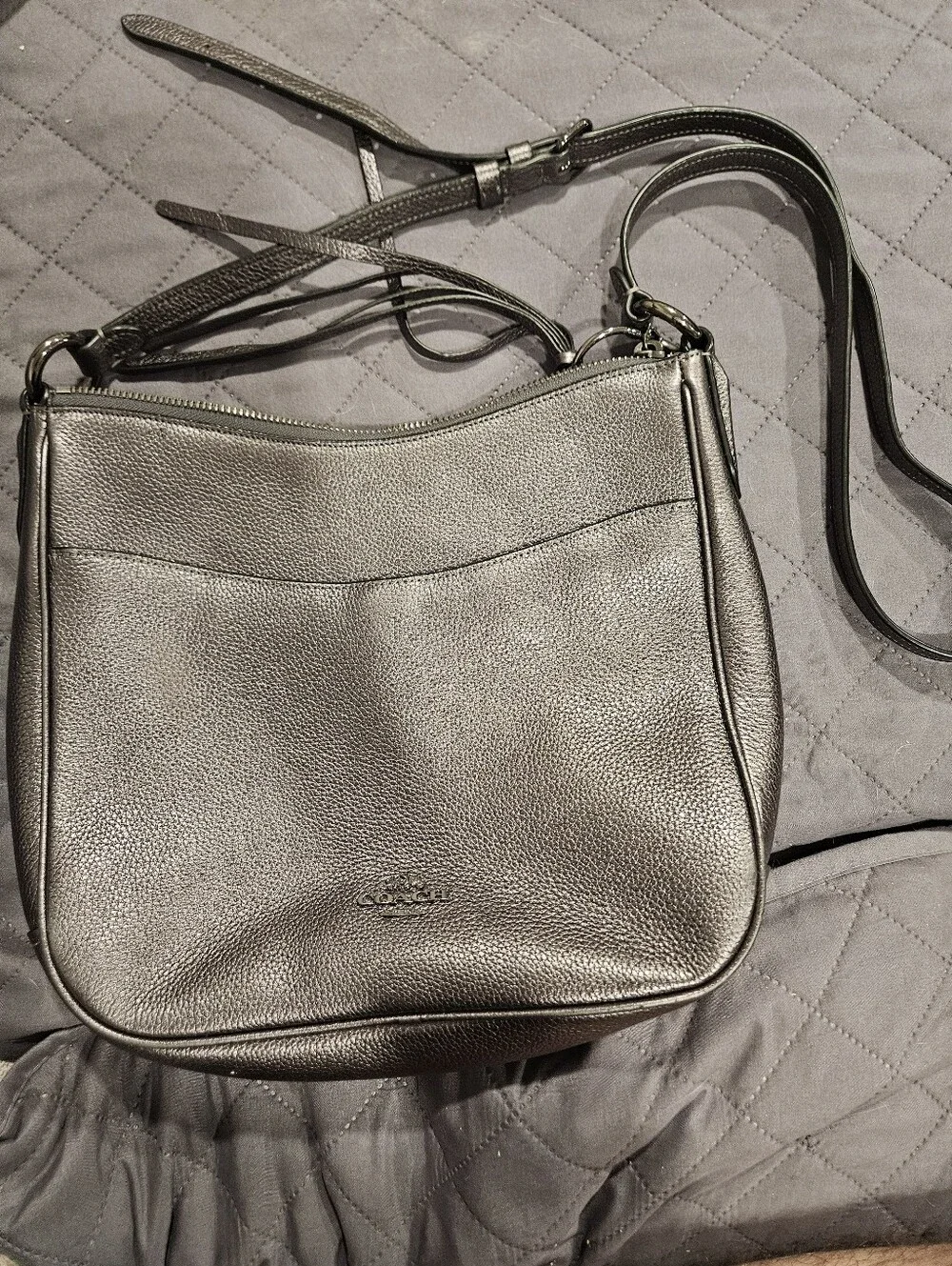 Coach Metallic Pewter Leather Chaise Crossbody Bag